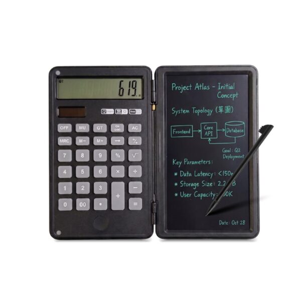 calc-w 計算機筆記本 電紙板+計算機二合一 可重複書寫 一鍵清除 辦公學習必備